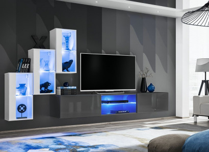 Gray Sideboard TV Stand Set Wall Unit Complete Wall Shelves Wall Cabinet